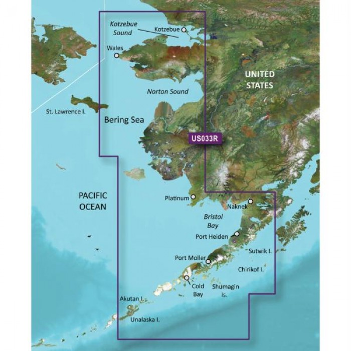 Карта глубин, морские карты для garmin VUS033R Тихий океан, Берингово море,Аляска от Залив Бристоль до Коцебу-Саунд