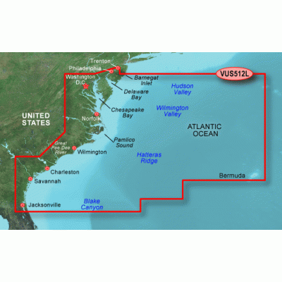 Атлантический океан, побережье от Джексонвилл до Инлет Корт, Бермудские острова VUS512L BlueChart G2 Vision