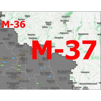 Квадрат М-36/М-37 Масштаб 1:25000 (250-метровки)