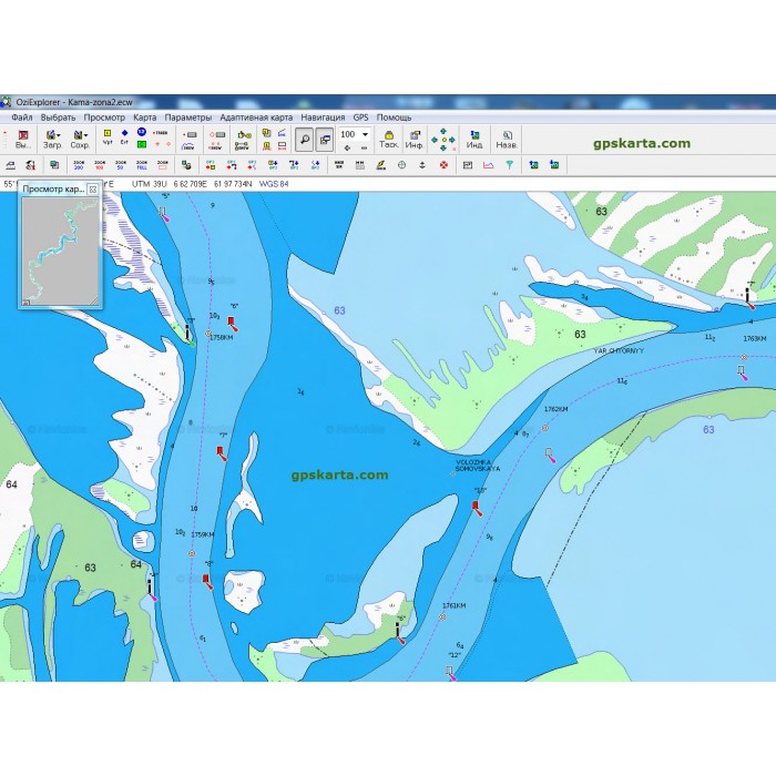 Навигационная карта глубин реки Кама для OziExplorer Garmin Magellan,навигационная карта глубин Камы, установка, продажа