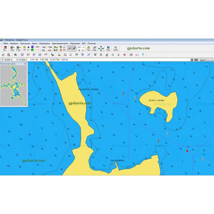 Подробная карта глубин озера Селигер для OziExplorer Garmin Magellan,установка, обновление, продажа