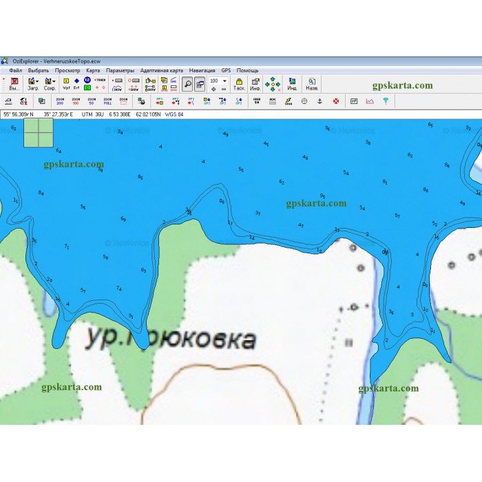 Морская карта глубин Верхнерузского водохранилища для OziExplorer GarminMagellan