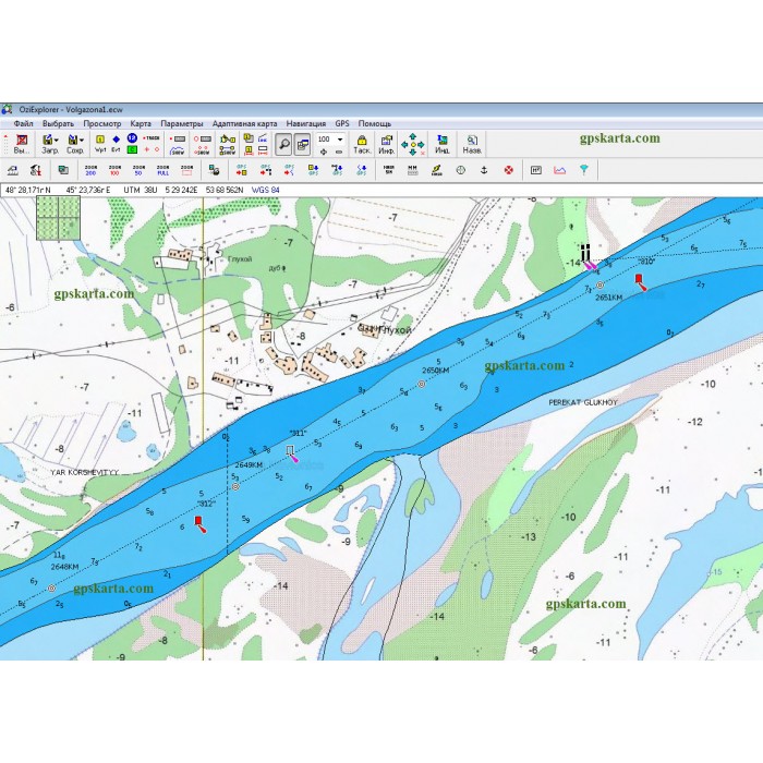 Карта глубин водоемов для OziExplorer