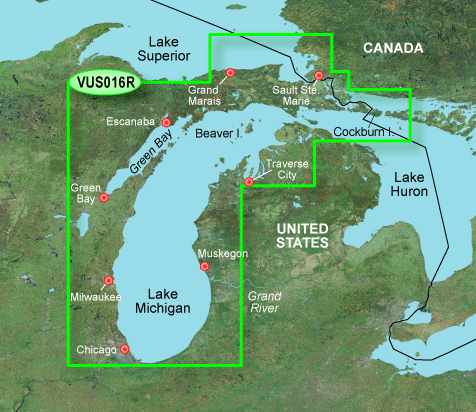Верхнее гурон озеро на карте Карта глубин, морские карты для garmin VUS016R США, озеро Мичиган